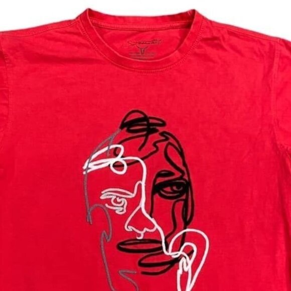 Screenshot Mens M Red "Impression" Tshirt Wearable Art Face Chain Embroidery - Picture 4 of 11